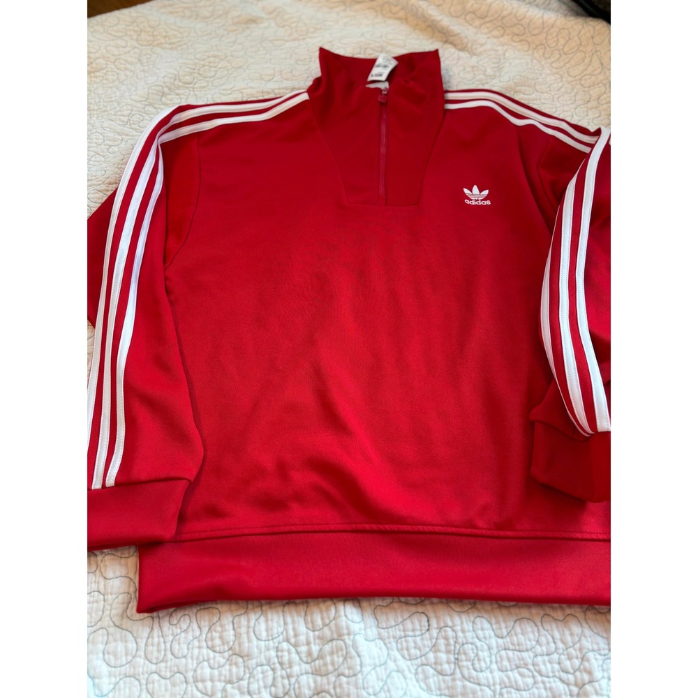 Adidas Men's Red Track Jacket 3 Stripe Half Zip Logo Activewear Size Medium #19